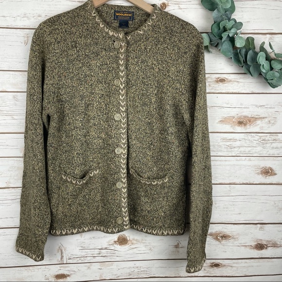 Woolrich Sweaters - Woolrich Olive Green Marled Button-Up Cardigan